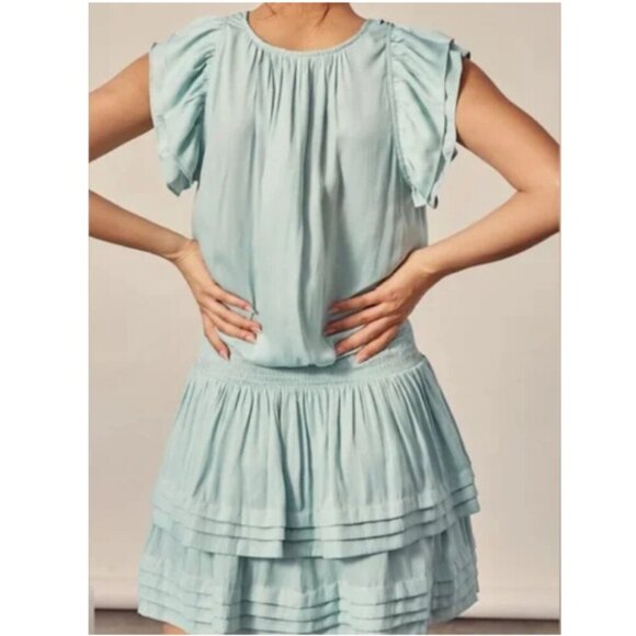 Mustard Seed Drop Waist Mini Dress Ruffles Mint Green Size Medium NWOT RT$70 - Picture 3 of 7